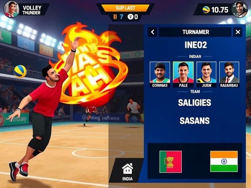 Hyderabad Volley Thunder gameplay screenshot showing intense volleyball action